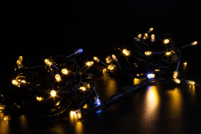 Светодиодная нить 100 теплых белых LED ламп, 10 м., 220В, мерцание, черный резиновый провод, Teamprof (TPF-S10CF-220V-RB/WW)