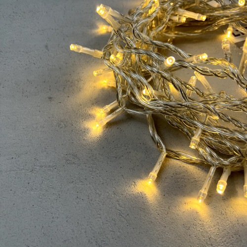 Светодиодная нить 100 теплых белых LED ламп, 10 м., 220-230В., прозрачный провод ПВХ, LTC (PST100-10-2WW) в Санкт-Петербурге