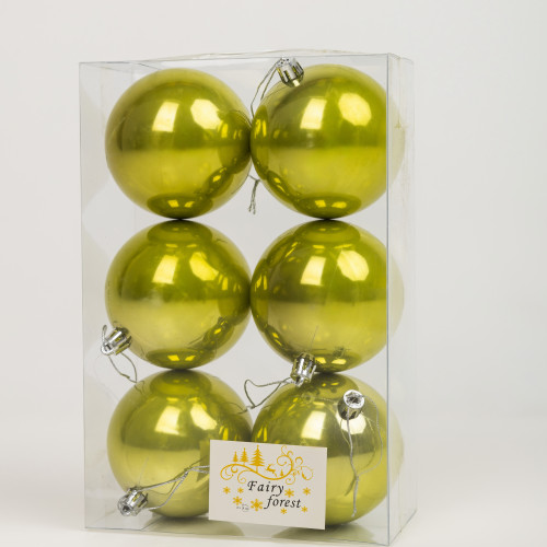Набор пластиковых шаров Анет 80 мм., салатовый перламутр, 6 шт., ЕлкиТорг (150338) в Санкт-Петербурге