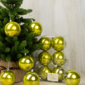 Набор пластиковых шаров Анет 80 мм., салатовый перламутр, 6 шт., ЕлкиТорг (150338)