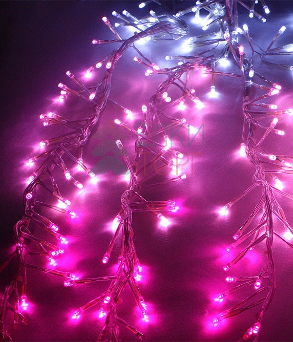 Занавес с эффектом бегущий огонь 2*3.3 м., 24V, 320 LED ламп бело - розового цвета, прозрачный провод, Beauty Led (ESI321-SH10-1WP)