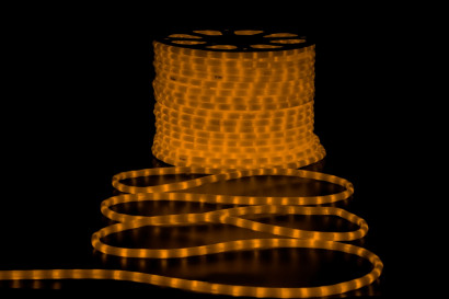 Дюралайт светодиодный 2-х проводной, диаметр 13 мм., 220В, желтые LED лампы 36 шт на 1 м., бухта 100 м., матовый, статика, Teamprof (TPF-DL-2WHM-100-240-Y)