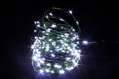 Светодиодная нить Роса 15 м., 150 холодных белых LED ламп, зеленый провод, Winner Light (w.01.4G.150-)
