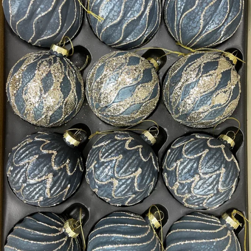 Набор стеклянных шаров Фригат 80 мм., 12 шт., синий, Christmas DeLuxe (85685-87189)