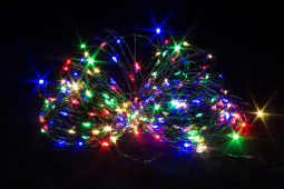 Светодиодная нить Роса 15 м., 150 разноцветных LED ламп, зеленый провод, Winner Light (m.01.4G.150-)
