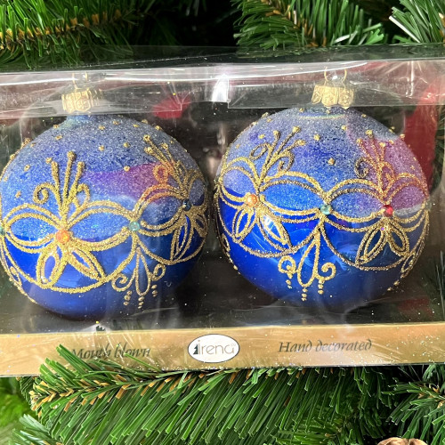 Набор стеклянных шаров  Царские узоры, 2 шт., синий, Irena CO (91107)