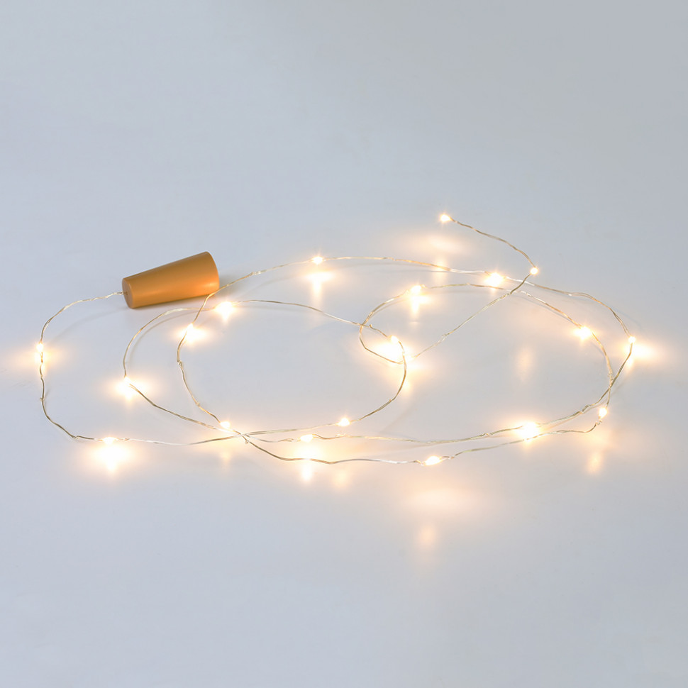 Электрогирлянда "Пробка" 10 тёплых LED ламп РОСА, серебристый провод, 1 м., на бат., VEGAS(55128)