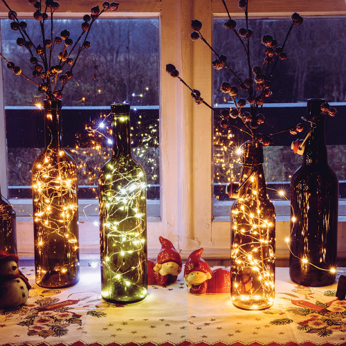 Электрогирлянда &quot;Пробка&quot; 10 тёплых LED ламп РОСА, серебристый провод, 1 м., на бат., VEGAS(55128)