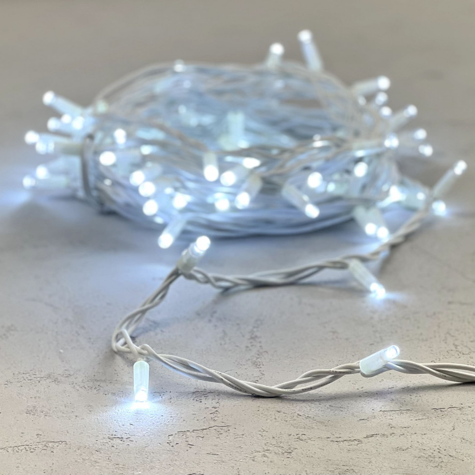 Светодиодная гирлянда с колпачком 75 холодных белых LED ламп 10 м., 24В., белый каучуковый провод, IP65, LTC (LL75-8-1W)