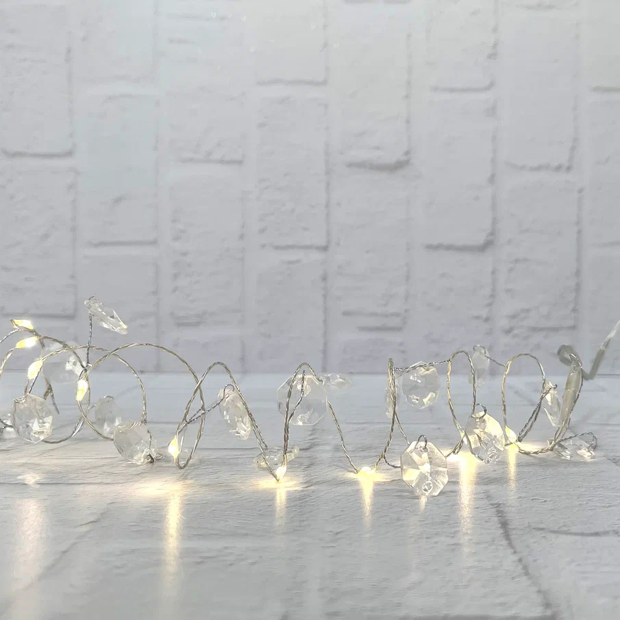 Гирлянда на батарейках Кристаллы 20 теплых белых ламп, 2 м., Christmas De Luxe (87419) в Ярославле