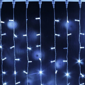 Светодиодный занавес 400 холодных белых LED ламп, 2*2 м., мерцание, прозрачный провод ПВХ, Teamprof (TPF-C2*2F-CT/W)