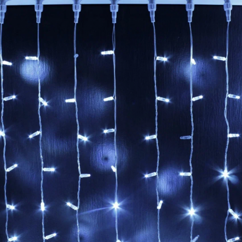 Светодиодный занавес 400 холодных белых LED ламп, 2*2 м., мерцание, прозрачный провод ПВХ, Teamprof (TPF-C2*2F-CT/W)