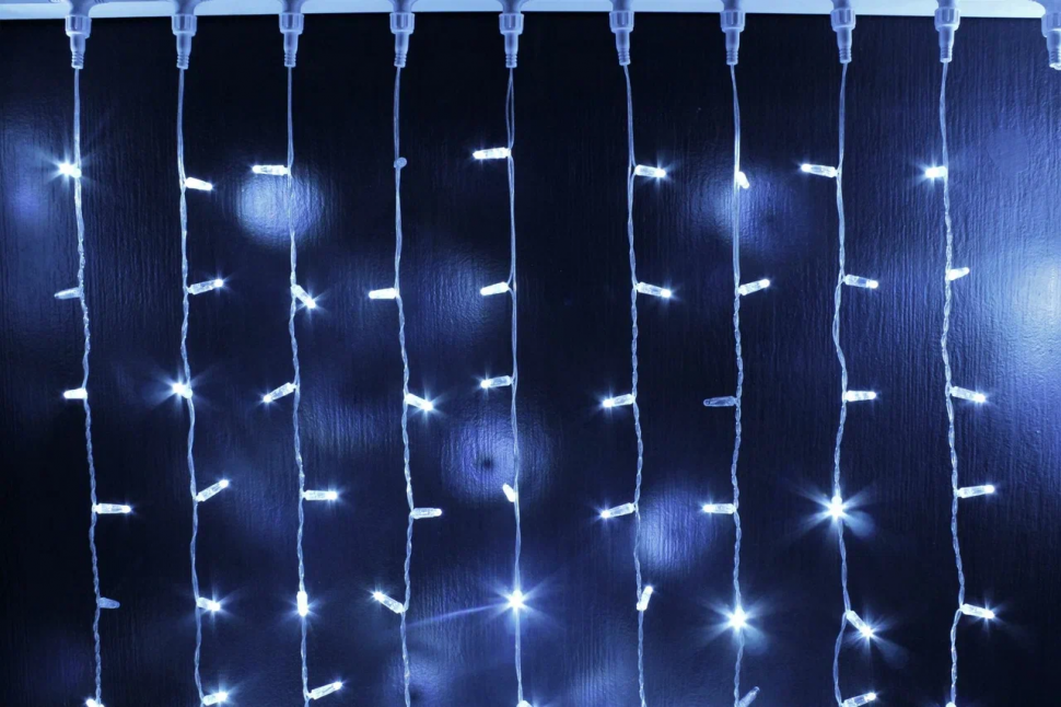 Светодиодный занавес 400 холодных белых LED ламп, 2*2 м., мерцание, прозрачный провод ПВХ, Teamprof (TPF-C2*2F-CT/W)