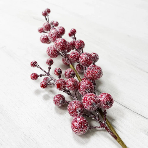 Ветвь Блестящая из красных ягод 50 см., Christmas DeLuxe (89127)