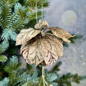 Винтажный шар Заморский фрукт 13х28 см., светло-коричневый с листьями., 1 шт., Christmas De Luxe (86625)