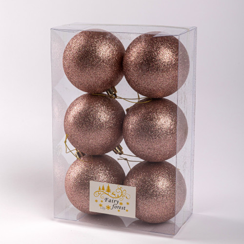 Набор пластиковых шаров Анет 80 мм., пудровый глиттер, 6 шт., ЕлкиТорг (150341)