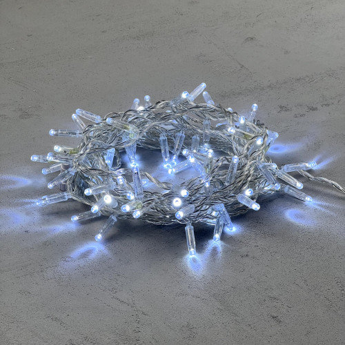 Светодиодная гирлянда с колпачком 100 холодных белых LED ламп 10 м., 24В., прозрачный провод ПВХ, IP65, LTC (PST100CAP-10-1W)