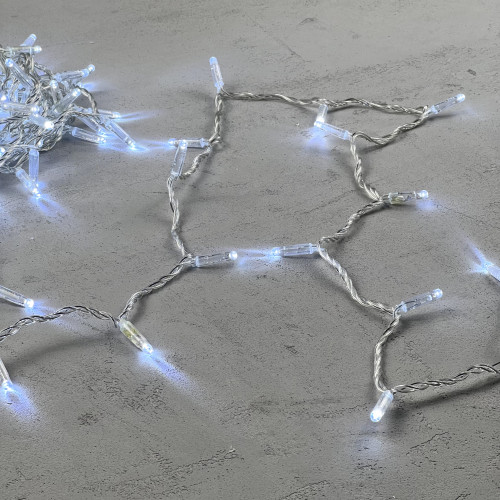 Светодиодная гирлянда с колпачком 100 холодных белых LED ламп 10 м., 24В., прозрачный провод ПВХ, IP65, LTC (PST100CAP-10-1W)