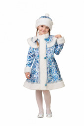 Карнавальный костюм Снегурочка сатин узорная 2 размер 76, рост 146 см. (8082-1-146-76) 