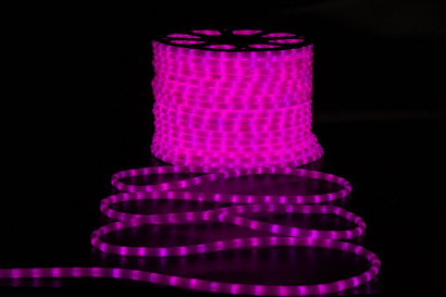 Дюралайт светодиодный 2-х проводной, диаметр 13 мм., 220В, розовые LED лампы 36 шт на 1 м., бухта 100 м., матовый, статика, Teamprof (TPF-DL-2WHM-100-240-P)
