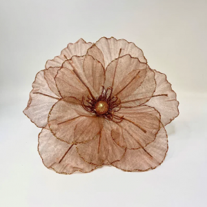 Декоративный цветок Воздушный поток 27 см., шампань, на клипсе, органза, Christmas DeLuxe (13527)