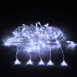 Светодиодный занавес 156 холодных белых LED ламп, 1.5*1.5 м., 220В, 8 режимов, прозрачный провод, Vegas (55078)