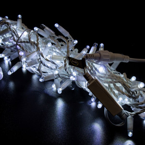 Светодиодная нить 100 холодных белых LED ламп, 10 м., 24В, статика, белый резиновый провод 2,3 мм., Teamprof (TPF-S10C-24V-SRW/W)