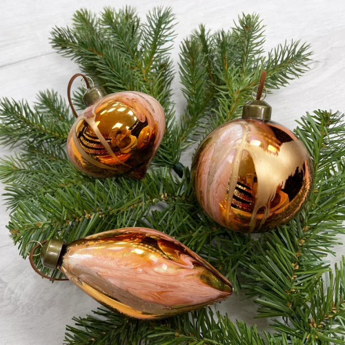 Набор стеклянных украшений Рождественская акварель 80 мм., 12 шт., золото с переливом, Christmas DeLuxe (87200)