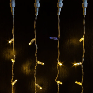 Светодиодный занавес 400 теплых белых LED ламп, 2*2 м., мерцание, прозрачный провод ПВХ, Teamprof (TPF-C2*2F-CT/WW)