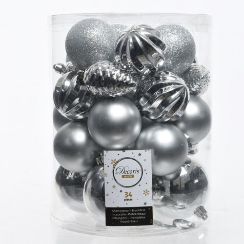 Набор пластиковых шаров Александрия mix, серебро, 34 шт, Kaemingk (022701) 
