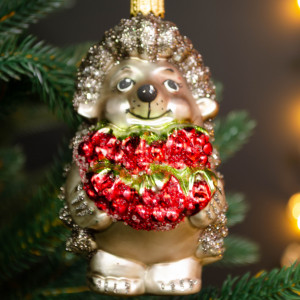 Елочное украшение Ежик с малинкой, стекло, 10 см., Витус (55020)