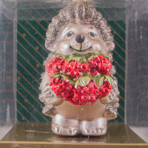 Елочное украшение Ежик с малинкой, стекло, 10 см., Витус (55020)