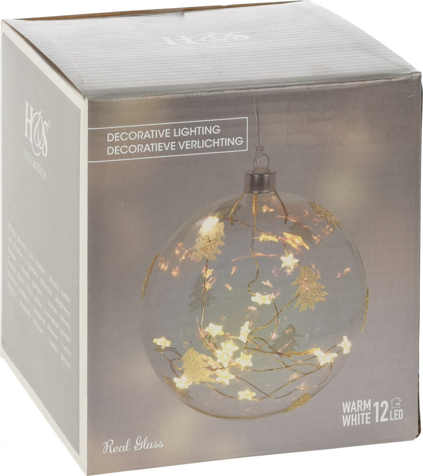 Шар стеклянный с подстветкой Светлячок 12 см., батарейки АА 2 шт., Koopman (ABT610600) в Белгороде