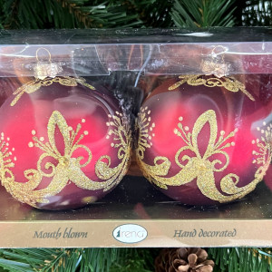 Набор стеклянных шаров  Перо Жар птицы, 2 шт., красный, Irena CO (91110)