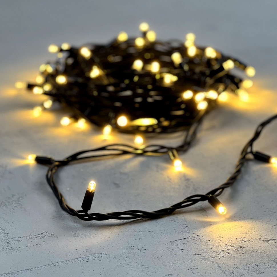 Светодиодная гирлянда с колпачком 75 теплых белых LED ламп 10 м., 24В., черный каучуковый провод, IP65, LTC (LL75-1-1WW)