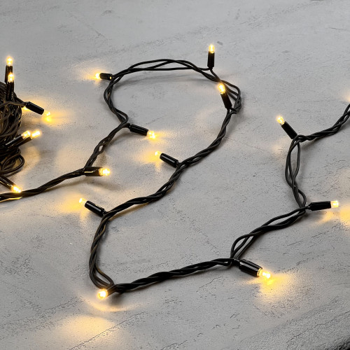 Светодиодная гирлянда с колпачком 75 теплых белых LED ламп 10 м., 24В., черный каучуковый провод, IP65, LTC (LL75-1-1WW)