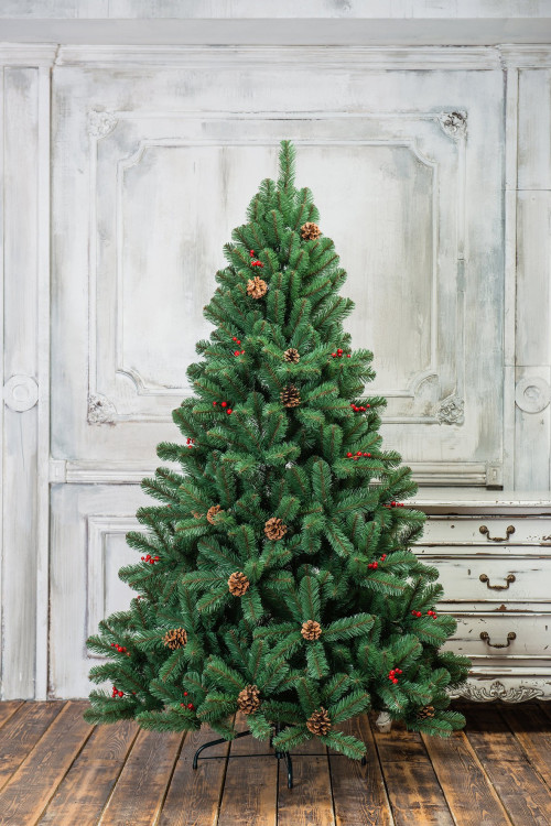 Искусственная елка Новогодняя сказка с шишками и ягодами 120 см., мягкая хвоя, ЕлкиТорг (15120)