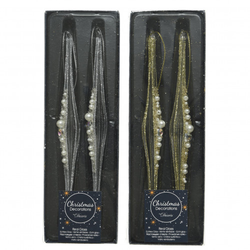 Украшение Сосулька в жемчуге серебро 20 см., 2 шт., стекло, Kaemingk (120243/1)