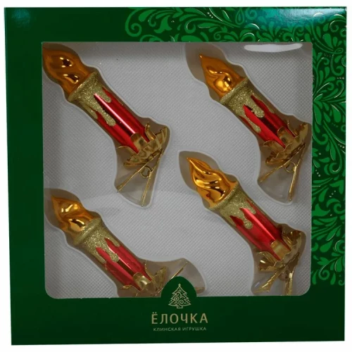 Набор формовых игрушек Свечи 4 шт., стекло, красный,  Ёлочка (С472/1)