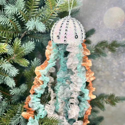 Винтажное украшение Сокровища Посейдона - Медуза 8х38 см., голубой, 1 шт., Christmas DeLuxe (86630)