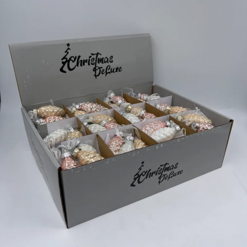 Набор стеклянных украшений Гроздь Шишек, 3 шт., 6 см., белый, кремовый, розовый, Christmas DeLuxe (89877)