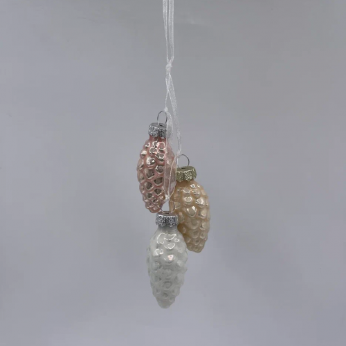 Набор стеклянных украшений Гроздь Шишек, 3 шт., 6 см., белый, кремовый, розовый, Christmas DeLuxe (89877)