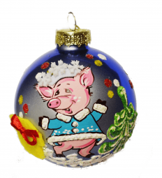 Шар Свинка на празднике (символ года) 65мм в подарочной упаковке, Батик (КУ-65-18351)