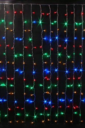Светодиодный облегченный занавес 2*1.5 м., 220V, 300 разноцветных LED ламп, прозрачный ПВХ провод, Rich LED (RL-CS2*1.5-T/M)
