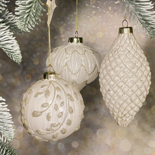 Набор стеклянных шаров Королевский Каприз 80 мм., 12 шт., белый, House of Seasons (84513)