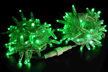 Светодиодная нить 100 зеленых LED ламп, 10 м., 220В, мерцание, прозрачный провод ПВХ, Teamprof (TPF-S10CF-24V-CT/G)