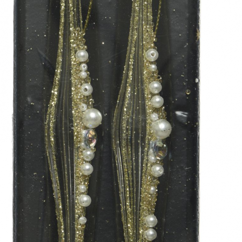 Украшение Сосулька в жемчуге золото 20 см., 2 шт., стекло, Kaemingk (120243/2)
