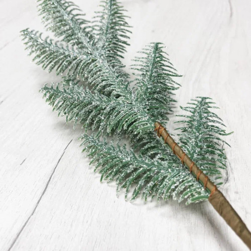 Ветвь еловая Блестящая в инее 35 см., Christmas DeLuxe (89167)