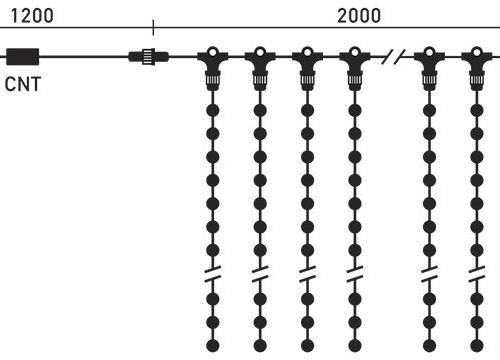 Светодиодный занавес Sealed с супер-мерцанием 2*3 м., 220V., 600 теплых белых LED ламп, черный каучук, Beauty Led (LL602ABL-1-2WW)