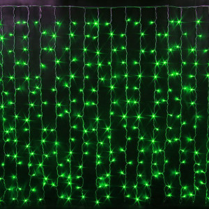 Светодиодный облегченный занавес 2*1.5 м., 220V, 300 зеленых LED ламп, прозрачный ПВХ провод, Rich LED (RL-CS2*1.5-T/G)